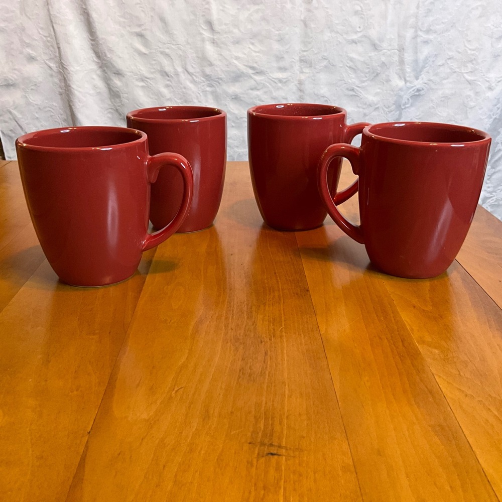 Vintage Corelle Coordinates Red Stoneware Mugs‎ Set of 4 12 0z Cocoa Lattes